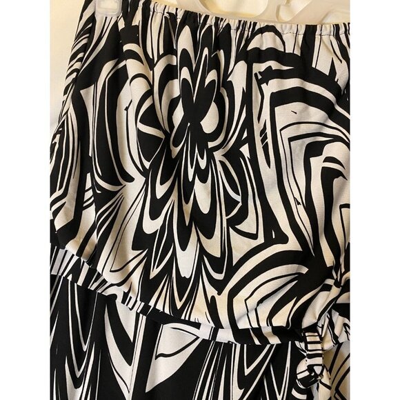 - EMMA & MICHELE WOMENS SIZE MEDIUM MAXI DRESS BLACK‎ WHITE STRAPLESS SEXY m - Picture 2 of 3